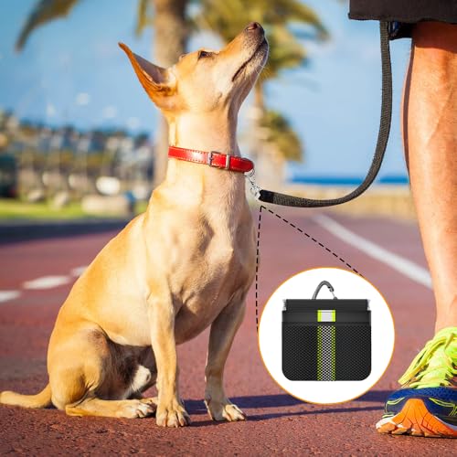 MSLSOZ Kleine Leckerli-Tasche für Hunde, schwarze Tasche im Taschenformat, wasserdicht, mit Karabiner, automatischer Verschluss, geeignet für Hunde zum Spazierengehen, Reisen, Trainieren oder für den