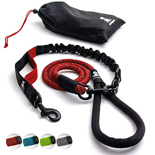 Heavy Duty Rope Bungee Leash for Large and Medium Dogs with Anti-Pull for Shock Absorption - No Slip Reflective Leash for Outside (Red)
