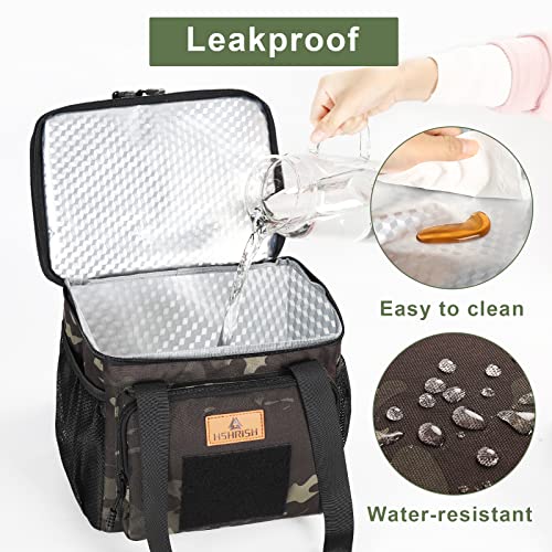 Hshrish Tactical Lunch Box, Large Expandable Insulated Lunch Bag, Durable Waterproof Leakproof Cooler Bag For Adults/Men/Women/Work Outdoor Picnic Trips, 20 Cans/15 L, Black-Camo #TOP5