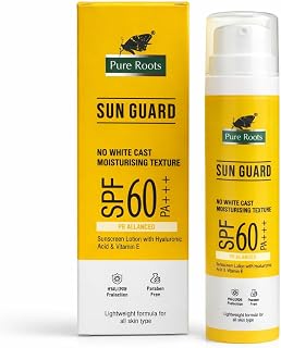 Pure Roots Sun Guard SPF 60 PA+++ Sunscreen Lotion | Advanced UVA/UVB Protection | Non-Greasy, Lightweight, No White Cast... Price In India
