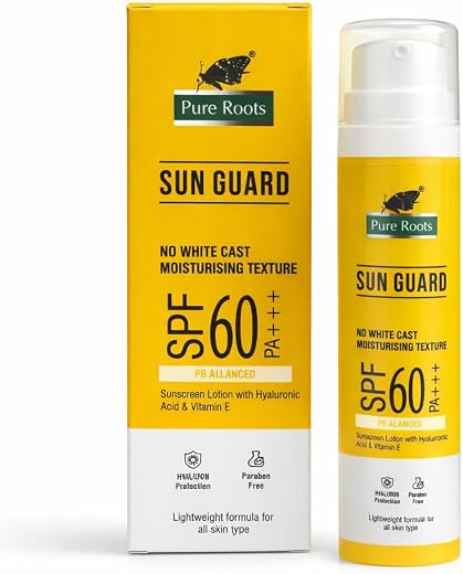 Pure Roots Sun Guard SPF 60 PA+++ Sunscreen Lotion | Advanced UVA/UVB Protection | Non-Greasy, Lightweight, No White Cast...