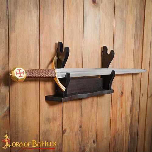 Lord of Battles Medieval Sword Display Stand / Holder | 2-Tier Teak Wood | Handcrafted