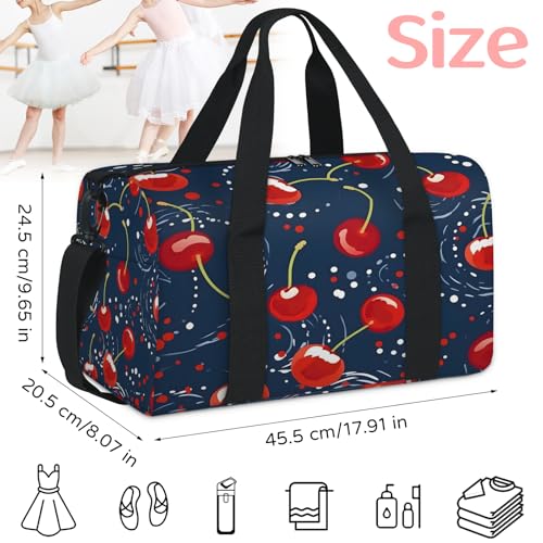 Red Fruit Cherry Sports Duffle Bag for Women Men Waterproof Overnight Weekender Bag with Adjustable Strap Travel Tote Bags for Beach Yoga Work Dance Swim2
