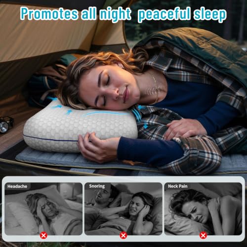 Image of CushyOasis Memory Foam Pillows for Sleeping, Bed Pillow, Camping Size | Ergonomic Supportive Memory Foam for Head, Neck & Shoulders, Breathable Washable Cover, for Side, Back & Stomach Sleepers