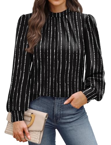 Image of WIHOLL Long Sleeve Shirts for Women Mock Neck Tops Pleated Front Blouses Dressy Casual Spring Fall Clothes 2026 Fashion