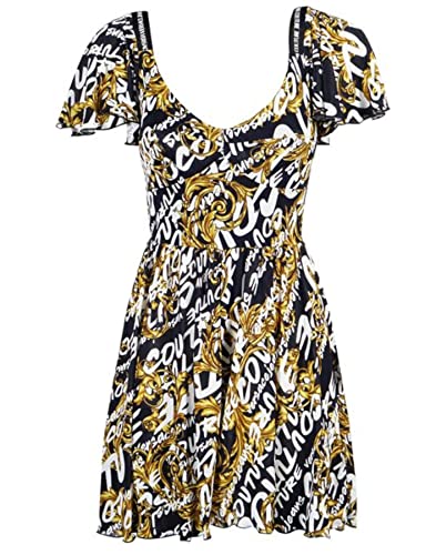 VERSACE JEANS COUTURE Schwarzes Kleid mit kurzen Ärmeln mit Logo-Print...