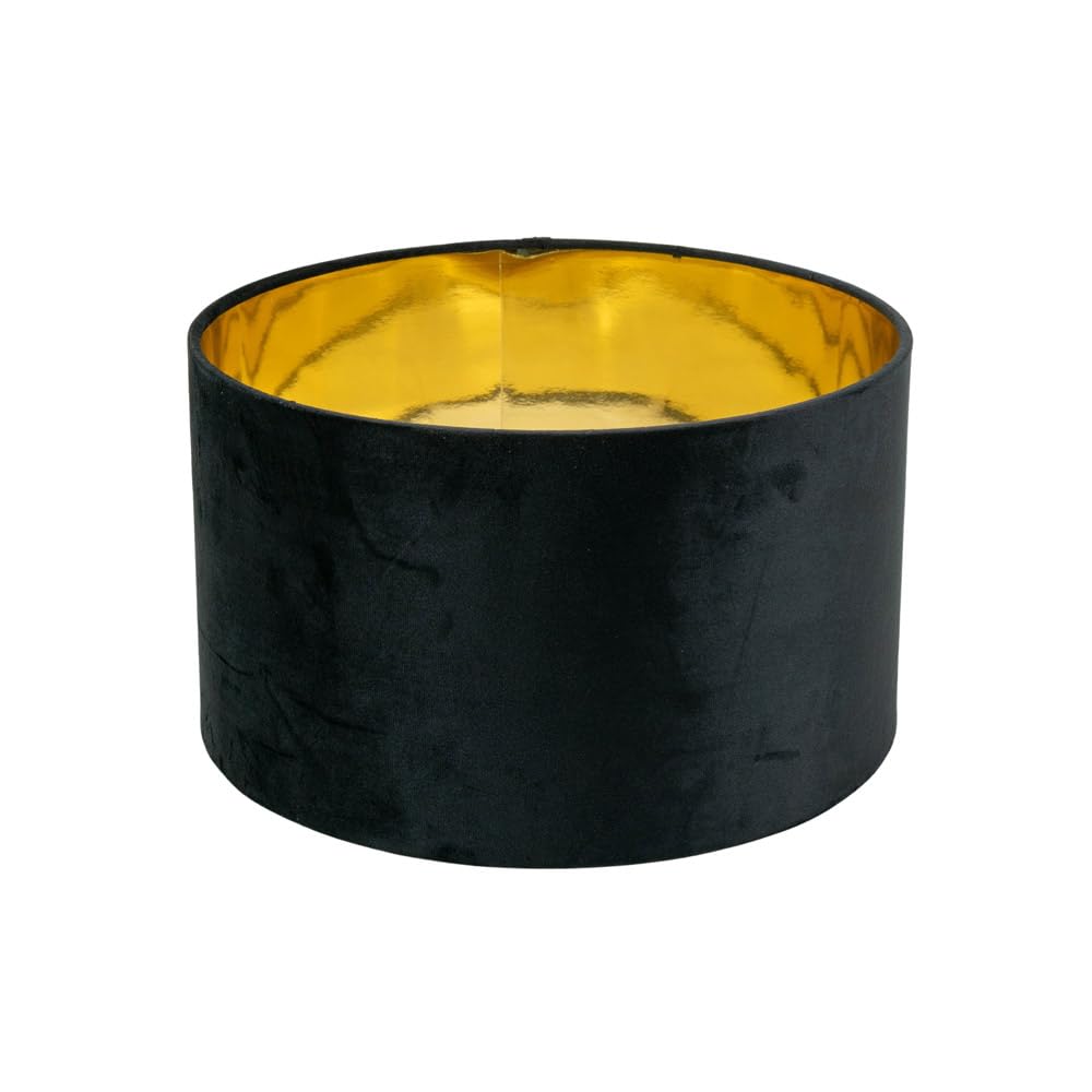 ValueLights Reni Black Velvet with Gold Inner Easy Fit Ceiling Lamp Shade & Bulb | Size: Medium