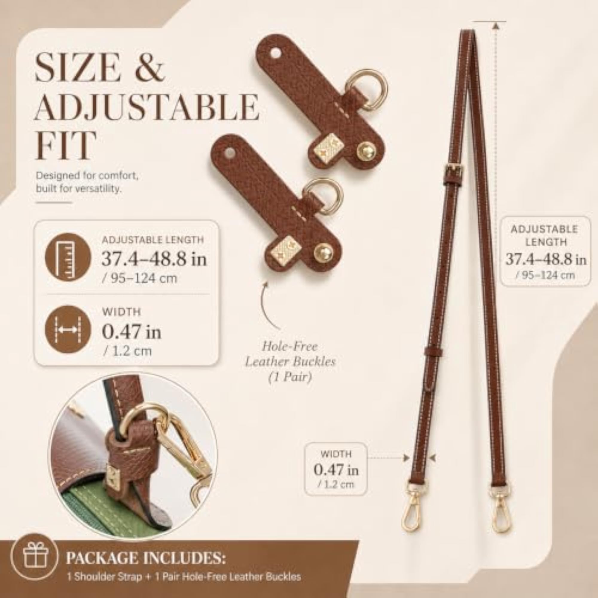 Synthetic Leather Adjustable Bag Strap for Handbags
