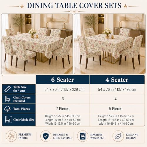 Image of Cloth Fusion Dining Table Cover with 6 Chair Covers, 6 Seater Table Cloth | Table cover and every chair cover in one matching print; 4-way stretch chair covers; 6 designs; washable, not PVC