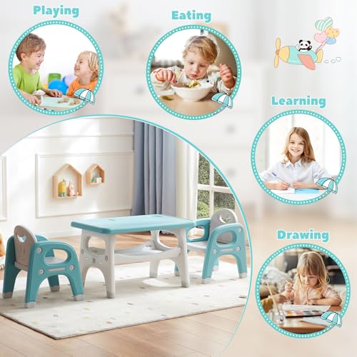 Image of GITAWUSA Montessori Weaning Table and 2 Chairs Set, Large Built-in Storage, Toddlers Table and Chairs Set, Kids Activity Table for Drawing Dining Playing, CPSC & ASTM Approved, Green