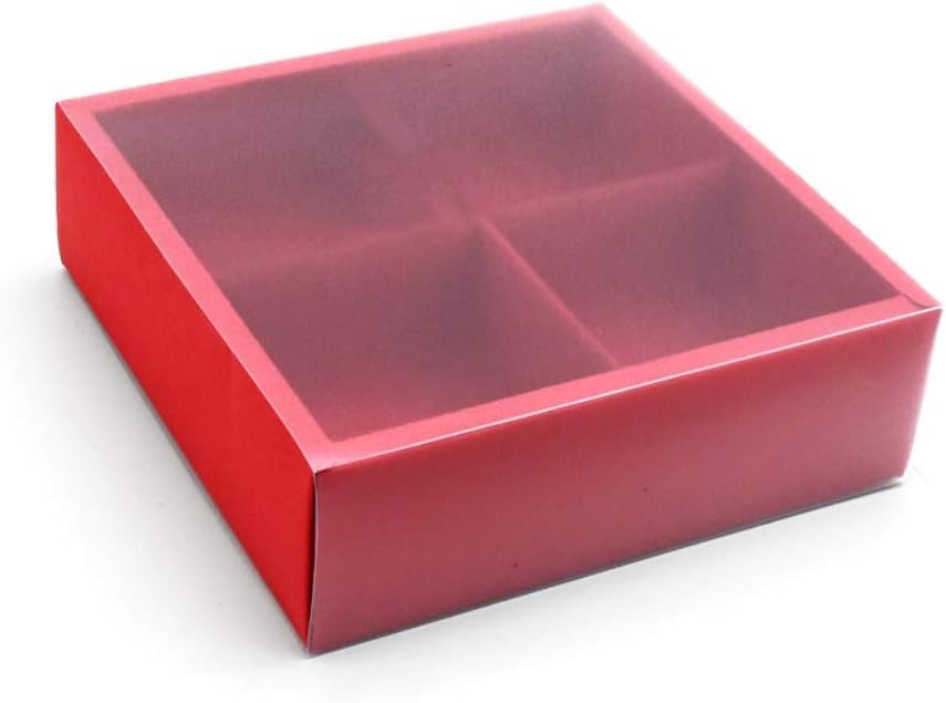 BBC 4 Cavity Red Cake Box With Transparent Lids, Gift Packaging Boxes For Moon Cake/Cookie/Candy/Soap, 10 Sets (A)
