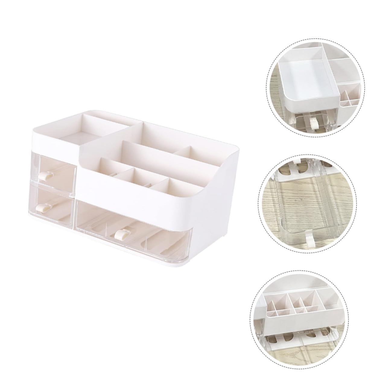 Organizzatore da Scrivania per Trucchi con Cassetti, Bianco | Plastica, Scomparti Comodi e Cassetti Trasparenti, per Cancelleria e Gioielli, Design Minimal Raffinato