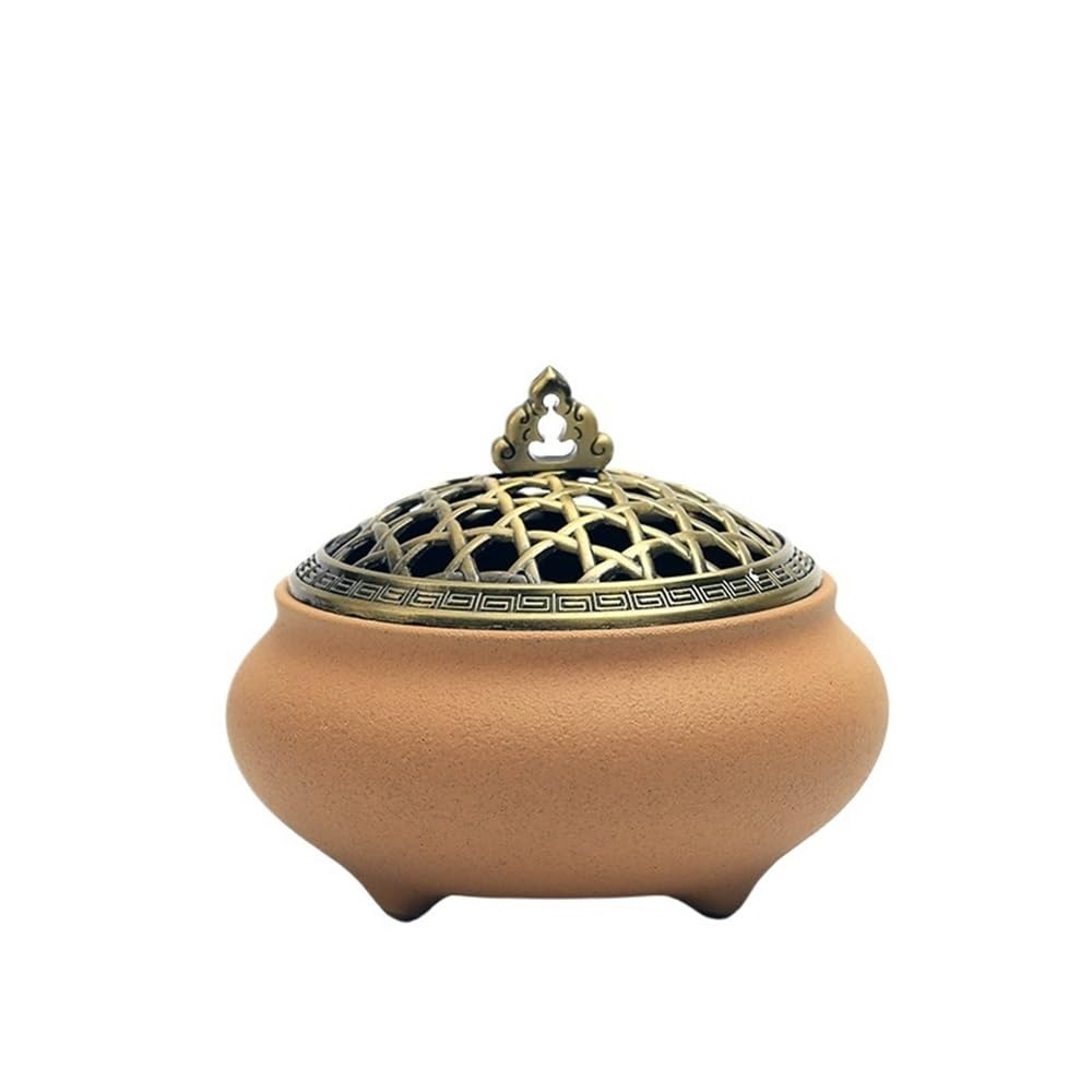 Incense Pot Ceramic Incense Burner Ideal For Smudging, Burning, Ritual Purpose, Decoration(Orange)