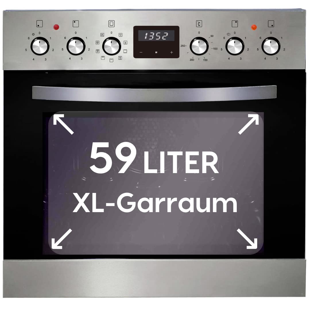 PKM Einbau-Herdset BIC 1000 IX4 | Teleskopauszug | 7 Backofen-Funktionen | inkl Heißluft-, Umluft- & Grillfunktion | Timer | Garraum 59L | Glaskeramikkochfeld | Doppelkreis-& Bräterzone