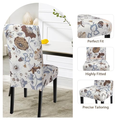 Image of SearchI Printed Dining Room Chair Covers Set of 6, Stretch Kitchen Chair Covers Washable Parsons Chair Slipcover Removable Dining Chair Protectors for Hotel,Ceremony(Big Flower)
