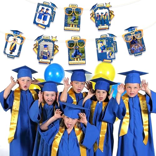 Image of pinkblume Graduation Party Decorations Navy Blue and Gold Grad Photo Banner Royal Blue Gold Congrats Grad Photograph Bunting Garland for 2026 Graduation Celebration Party Decorations Supplies