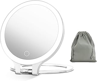 FASCINATE Magnifying Mirror 10X 1X Double Sided Magnification Makeup Vanity Mirror Rechargeable Lighted Mirror with 3 Color Lighting Modes Adjustable Rotation LED Vanity Desk Mirror (White+Bag)