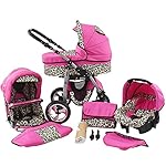 Kinderwagen 3in1 Megaset alles in einem Isofix Dino by ChillyKids Pink & Leopard 4in1 Autositz +Isofix