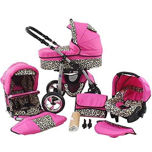 Poussette combinée Landau 3en1 Siège auto Nacelle Dino by ChillyKids rose & léopard 2en1 sans siège bébé