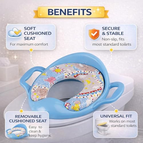 Image of Mommers Kids Toilet Training Seat 1-5 Years Baby Potty Seat with Soft Cushion I Splash Guard I Easy to Clean Seat Cover for Kids I Blue