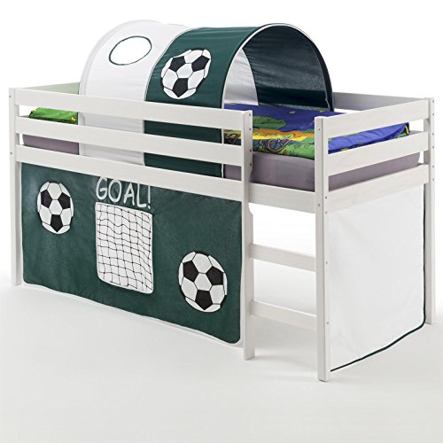 IDIMEX Lit surélevé lit Enfant Erik Rideaux Tunnel Foot pin Massif lasuré Blanc