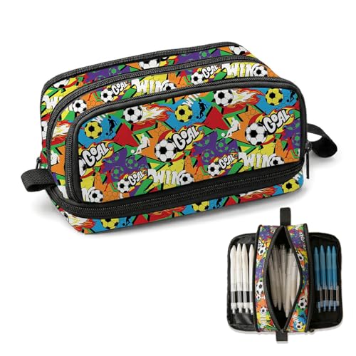 BSITSSS Estuche Escolar Fútbol, Lapices Grande Estuche con 3 Compartimentos, Fútbol Estuches Boligrafos para Escolar Universidad Oficina Papelería Organizador Estudiantes Regalos