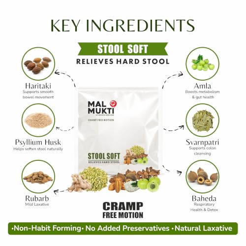 Image of Mal Mukti Stool Soft, Ayurvedic Digestive Aid Powder, for Constipation Relief, Stool Softening & Piles. Non-Habit Forming made with Amla, Baheda, Haritaki, Psyllum | 50g