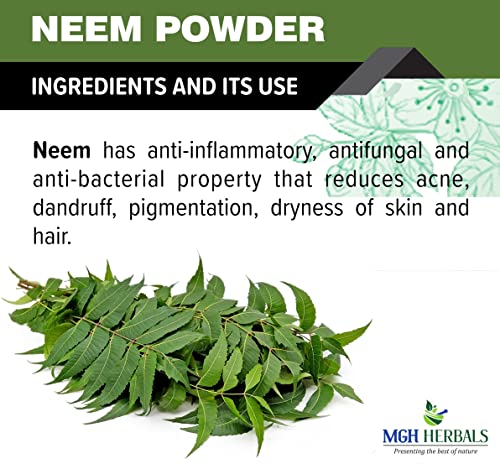Image of MGH Herbals 100% Natural Neem Powder Ideal for Face, Skin and Hair (100 Grams) | Anti-Pimple and Anti-Bacterial | Chemical Free Cleanser For Healthy Hair and Skin