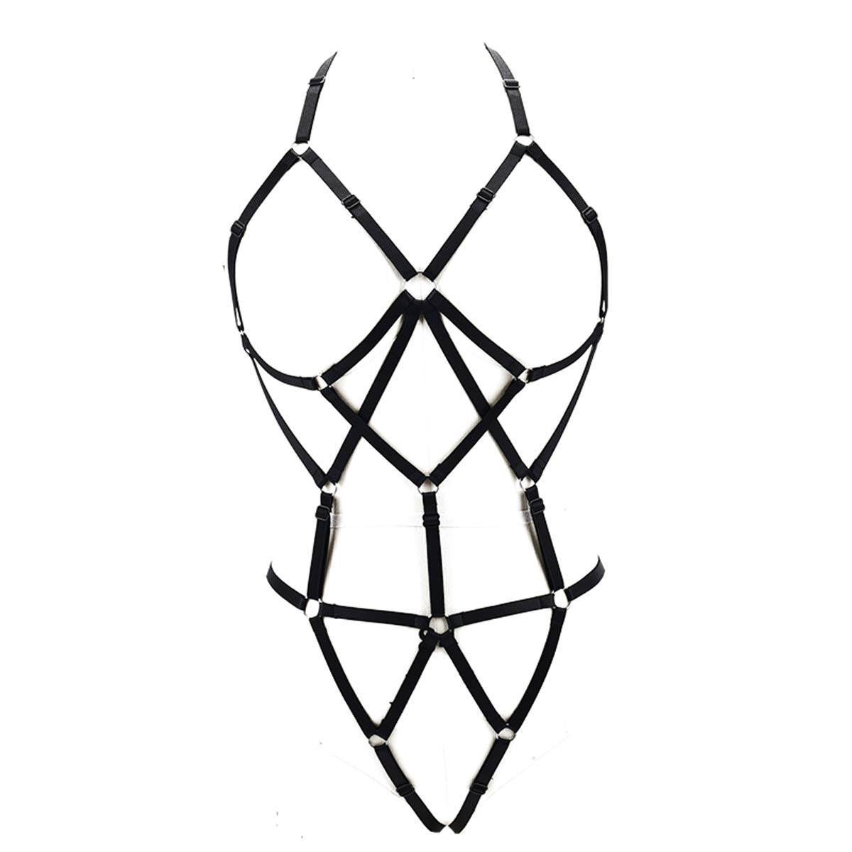 LIVE4COOL Women Harness Cupless Cage Bra Set Elastic Lingerie for Women Adjustable Hollow Out Strappy Set Sexy Strap