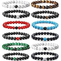 Jewdreamer 12Pcs Distance Relationship Bracelets 8mm Lava Rock Stone Beaded Bracelet for Men Women Stretch Yoga Healing Anxiety Bracelet Aromatherapy Essential Oil Diffuser Couple Bracelet Set