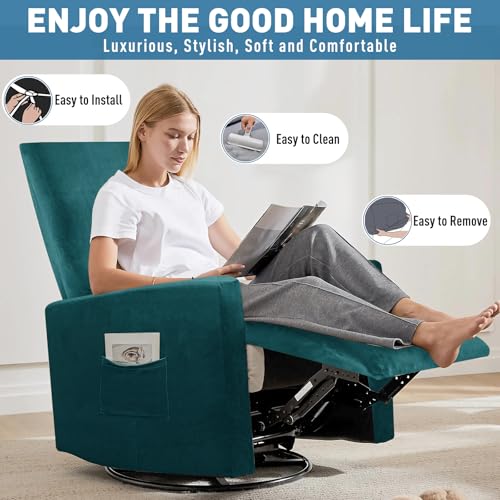 Image of ZNSAYOTX 2026 Velvet Small Recliner Cover 3-Piece, Luxury Plush Recliner Chair Covers with Elastic Band & Ties Stay in Place, Stretch Reclining Slipcover for Lazy Boy Soft Washable (Blackish Green)