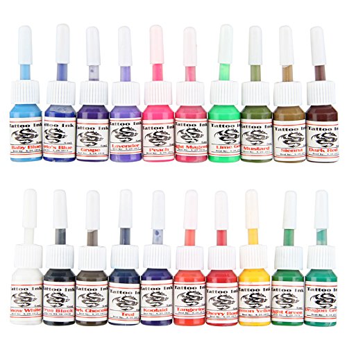 Tattoo Ink Set Pigment Collection 20 Colors 5ml Tattoo Pigment Ink,Professional Tattoo Ink Set,Semi Permanent Tattoo Pigment Liquid Ink,Tattoo Makeup Ink