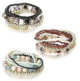 Besteel 7 PCS Boho Jewelry Beaded Bracelets for Women Men Link Wrist Stretch Chain Bracelet Set 3 Colors