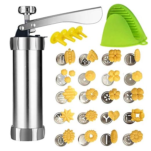 Cookie Press,Spritz Cookie Press Gun Kit, DIY Biscuit maker and Churro Maker with 20 Decorative Stencil Discs and 4 Icing Tips for Funny Kitchen-By ZZmx