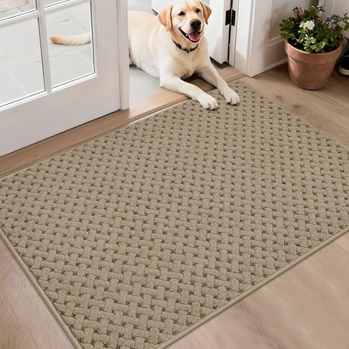 Image of BEQHAUSE Dirt Trapper Door Mat Non-Slip Entryway Rugs, 32 inch x 48 inch, Beige