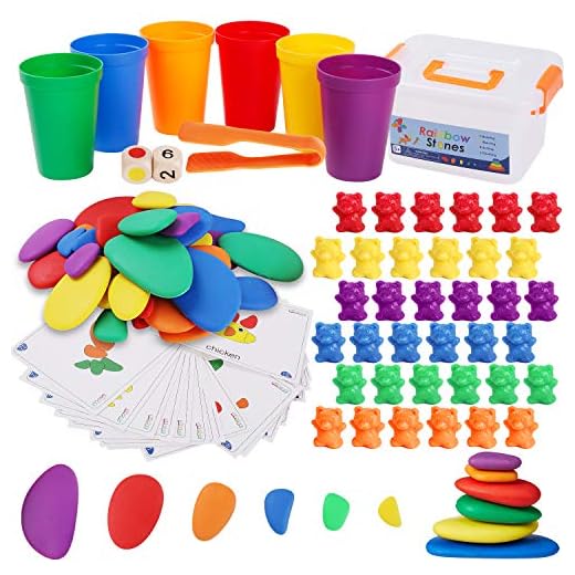 BBLIKE Juguetes Montessori 2 EN 1 Contar Osos y Arcoiris Set de Juguetes de Piedras, Juego de Combinación de Color Juguetes apilar Habilidades matemáticas y Clasificación, Juguetes Educativos 3 años