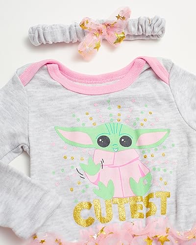 STAR WARS Baby Yoda Newborn Baby Girl Long Sleeve Bodysuit with Tutu and Headband2