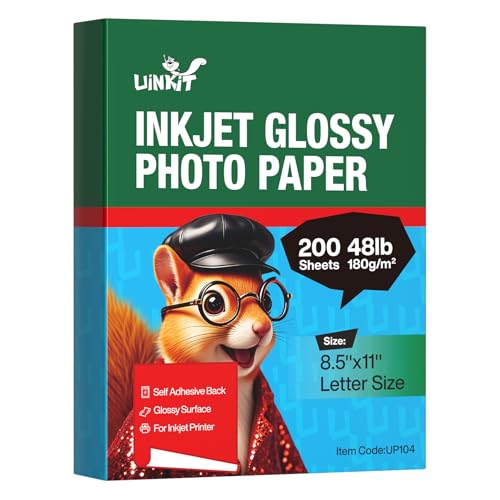 Papier photo brillant Lettre Uinkit 180g pour impression jet d'encre à la maison 200 feuilles