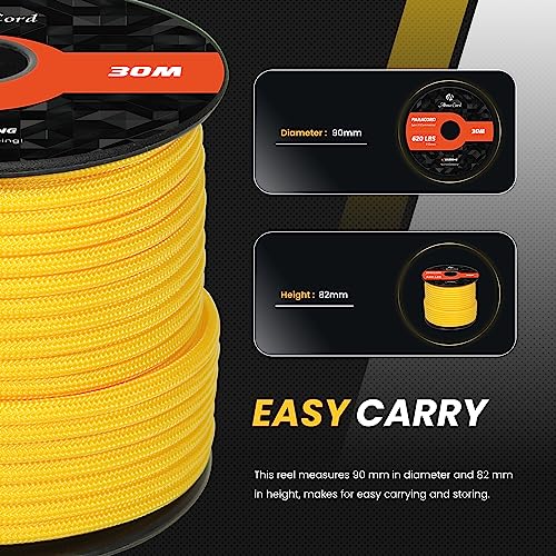 Abma Cord Paracord 620 lbs 4mm 9 Strands 100% Nylon 30M - Yellow, Solid-yellow, 30 Meters - Image 2