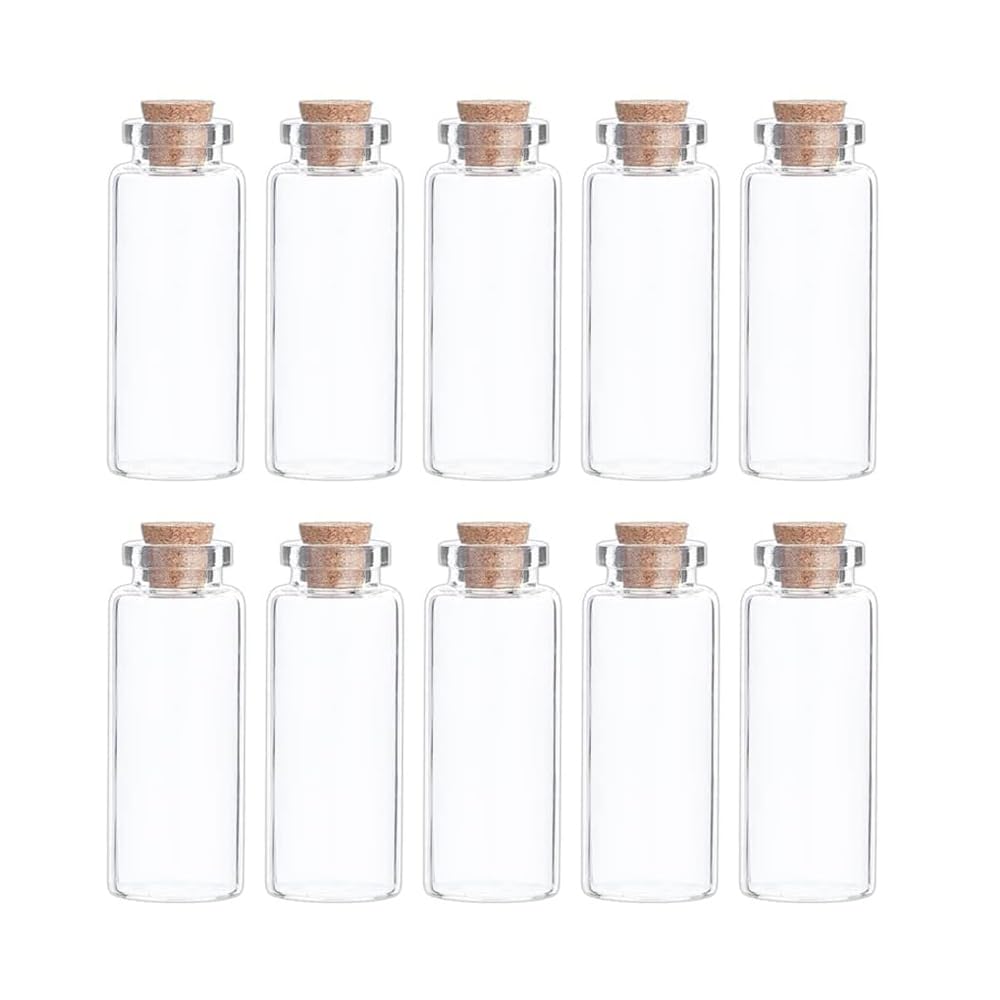 SKYPRO 10Pcs Mini Glass Bottles with Cork Lids, 30 x 60mm 25ml Tiny Glass Jars, Wishing Bottles, Small DIY Decorative Craft Vials for DIY Crafts Party Weddings Decoration Storage Accessories