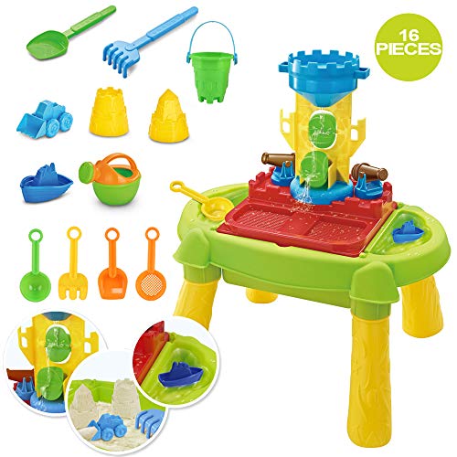 deAO Table dactivité dextérieur  bac à Eau et à Sable pour Votre Enfant incluant Une variété dAccessoires, Un Moulin et des canons à Eau