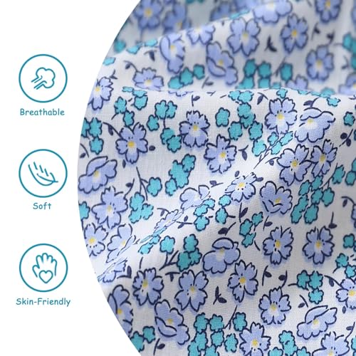 Large Collar Cotton Floral Shirt, Girls Summer Thin Shirt Baby Little Kids, Little Girl Flower Shirt Skirt, Blue4