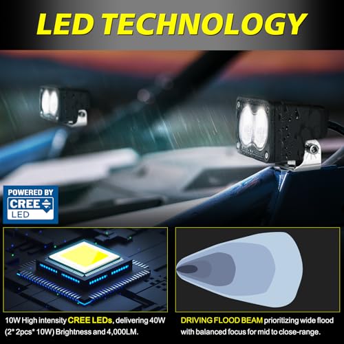 Image of LED Pods, AKD Part 3 Inch Flood CREE LED Off Road Lights 40W Small Driving Light Pods Backup Reverse Lights Fog Pod Light 2 Packs for Truck Pickup Motorcycle UTV ATV SUV Dirt Bike Surron