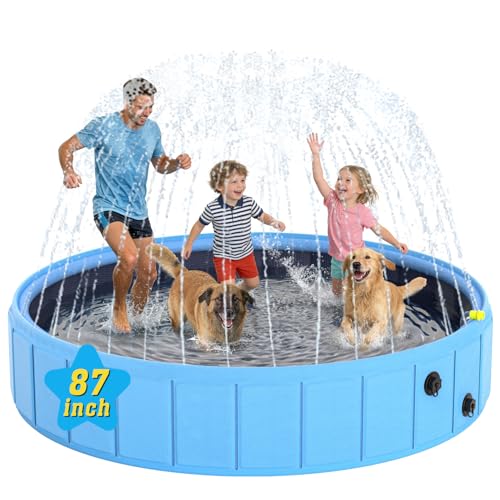 Foldable 87" Dog Pool with Sprinkler