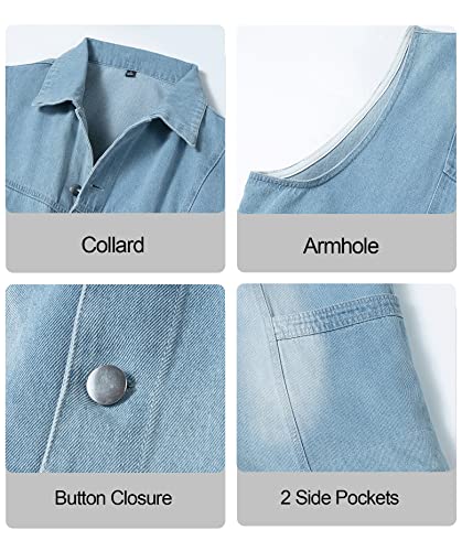 Herothorn Men's Casual Denim Vest, Sleeveless Jeans Jacket Relaxed Fit Button Down Lapel Waistcoat Light Blue 3X-Large #TOP2