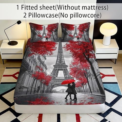 Drap housse 90x200x25cm Tour Eiffel microfibre douce sans pli