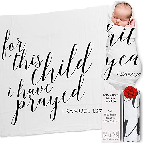 Image of Ocean Drop 100% Cotton Muslin Swaddle Baby Blanket – ‘I Have Prayed’ Quote with Gift Box for Baptism, Christening Gift, Godson, Goddaughter, Baby Shower – Super Soft, Breathable, Large 47x47”