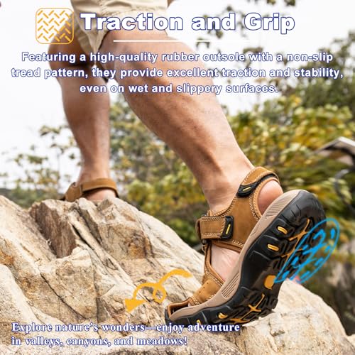 Image of Men's Hiking Sandals Outdoor Sport Closed Toe Walking Sandal Waterproof Non-Slip Summer Fisherman Beach Water Shoes Khaki