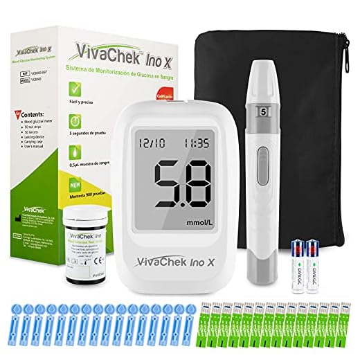 Medidor de glucosa en sangre, kit medidor azucar en sangre con tiras de prueba de glucosa en sangre 50, recordatorios de prueba y 900 memorias por VivaChek Ino X glucometro mg/dL