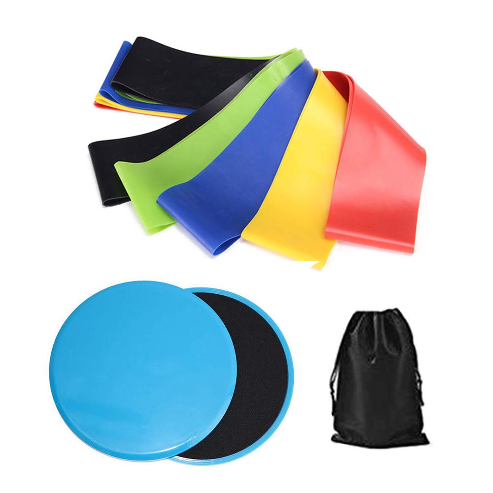 KKTECTExercise Resistance Bands Set Women, Resistance Bands Set with 5 Sports Resistance Rings, 2 Double-sided Core Slides and Storage bag, Used for Home Travel Gyms